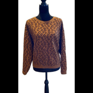 Time and Tru Women Sweatshirt Cheetah Brown Size Large Top Raised Animal Print